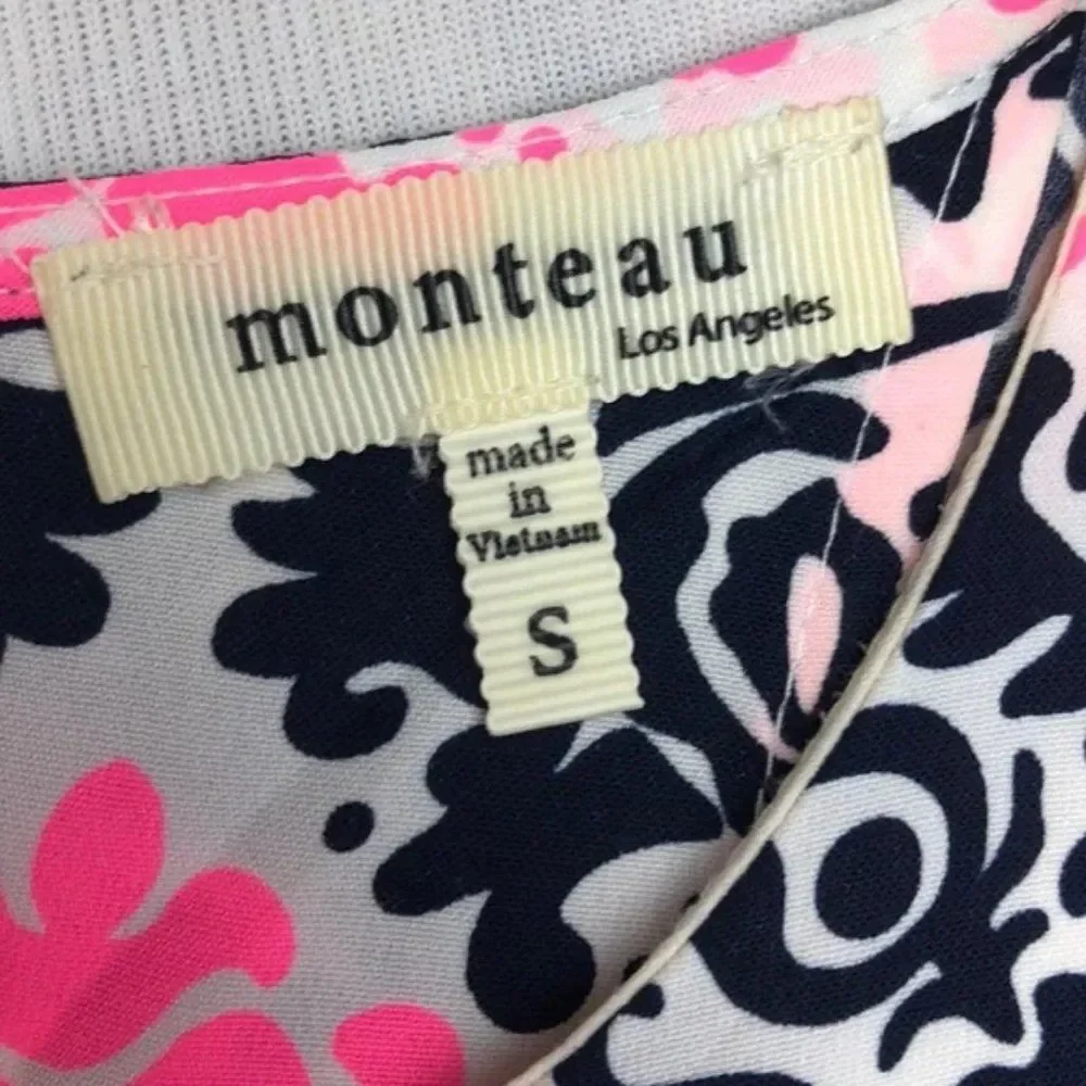 Monteau Sleeveless Open Back Printed Shift Dress Pink Black White